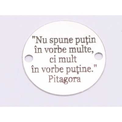 E0703-GS- Link banut argint 925 gravat cu citat Pitagora 16.5mm diametru  0.33mm grosime