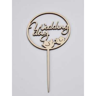 L274-Topper lemn "Wedding day" 12x23cm  1buc