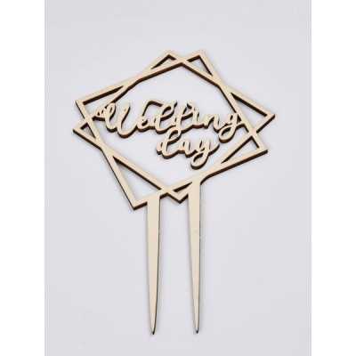 L279-Topper lemn "Wedding day" model patrat 15x23cm  1buc