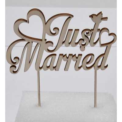 L278- Cake topper lemn "Just Married" 13x15cm  1buc