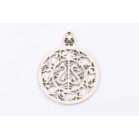 L374-Decoratiune din lemn glob stilizat 9.5 x 7.5 cm - 1 buc