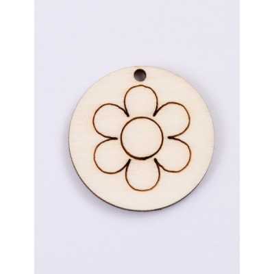 L431-Decupaj lemn rotund 3.5cm Floare  -1 buc