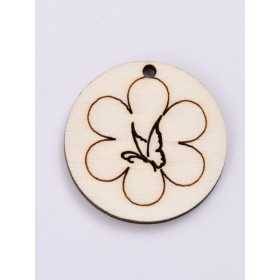 L432-Decupaj lemn rotund 3.5cm Fluturas cu floare  -1 buc