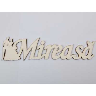 L517-Decupaj lemn text Mireasa cu figurine  30x9 cm