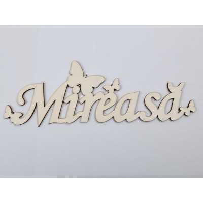 L519-Decupaj lemn text Mireasa cu fluturasi  30x9 cm