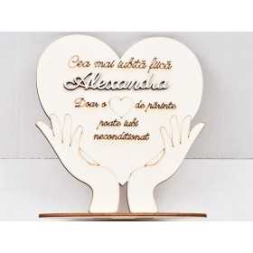 L585-Decoratiune "Cea mai iubita fiica"  inima cu suport 18x21cm 1buc