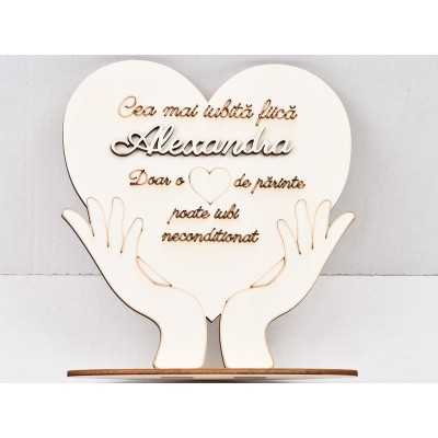 L585-Decoratiune "Cea mai iubita fiica"  inima cu suport 18x21cm 1buc