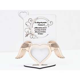 L727-Decoratiune din lemn cu rama foto inima  "Cu dragoste..."  17x15cm - 1 buc