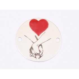 E1618 GE Link Ag 925 "Hand in hand cu inimioara rosie" 16.5mm, 0.3mm 1 buc