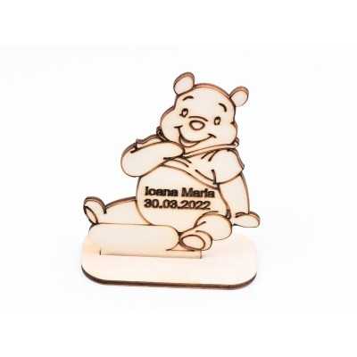 L826-Decoratiune lemn marturie botez ursulet  6x7cm - 1 buc