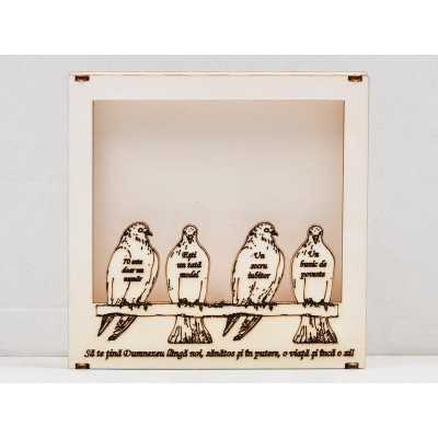L850-Cutie din lemn pentru licheni " Porumbei"   21x21cm - 1 buc