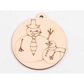 L1037-Glob din lemn "Snowman family2"  - 9x8 cm