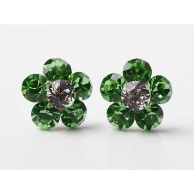 Cercei floare cu 6 cristale de 6mm Fancy Green - 1 pereche