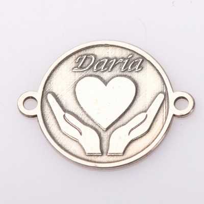 E2101 G Link din argint cu bucle gravat in relief maini cu inima si nume 13mm 0.5mm