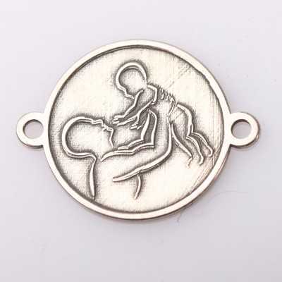 E2103 G Link din argint cu bucle gravat in relief tata cu bebe 13mm 0.5mm