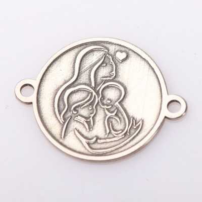 E2104 G Link din argint cu bucle gravat in relief mama cu 2 copii 13mm 0.5mm