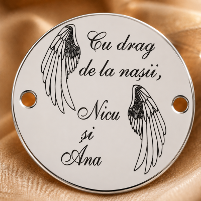 E1560 G Banut din argint "Cu drag de la nasii..."  16.5mm, 0.3mm 1 buc