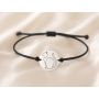 Bratara cu snur negru si banut din Argint 925 cu Pisica decupata 16.5 mm reglabila S1367