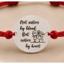 Bratara cu snur rosu si banut din argint 925 Sisters by Heart 16.5 mm reglabila S0270