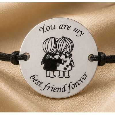Bratara cu snur reglabil si banut din Argint 925 Best Friend Forever 16.5 mm S0514