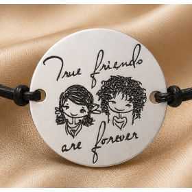 Bratara cu snur reglabil si banut din Argint 925 True Friends Are Forever 16.5 mm S1354