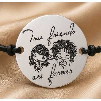 Bratara cu snur reglabil si banut din Argint 925 True Friends Are Forever 16.5 mm S1354