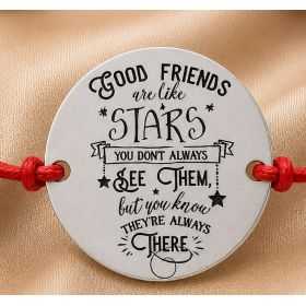 Bratara cu snur rosu reglabil si banut din Argint 925 Good Friends Are Like Stars 16.5 mm S0452