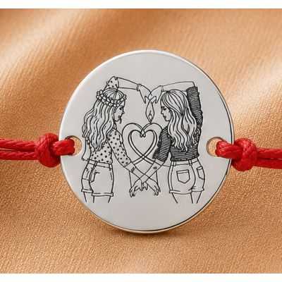 Bratara cu snur rosu reglabil si banut din Argint 925 Prietene pentru Totdeauna 16.5 mm S0794