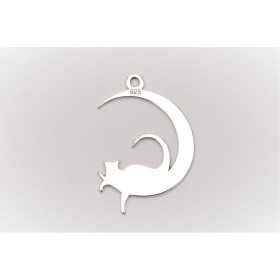E0021-N-Mooncat din argint 22mmx15mm 0.5mm-1 buc