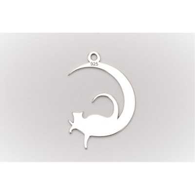 E0021-Mooncat din argint 15mm x14mm  0.5mm 1 buc
